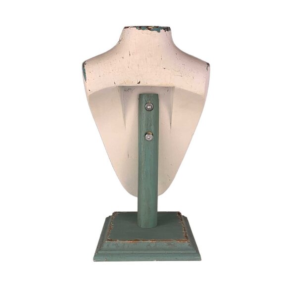 Necklace Jewelry Display Bust Stand Vintage Distressed Chipped Paint Teal White - Picture 6 of 10